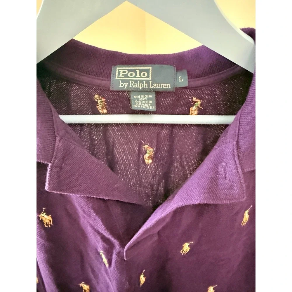 Vintage Polo by RALPH PAUREN embroidered purple polo shirt sleeve men's Large